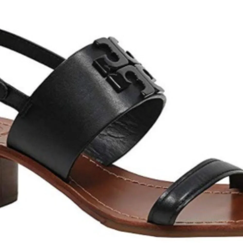 Tory Burch Lowell Women’s Slingback Black Leather Heeled Sandal (Size: 7M)